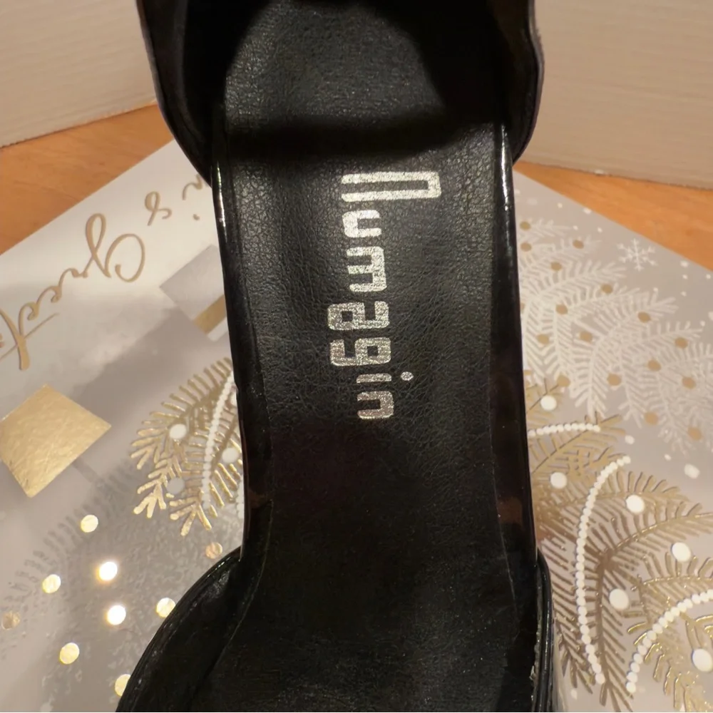 Numagin Black Platform Heels with Rhinestone Strap sz 37.5  or US‎ 7